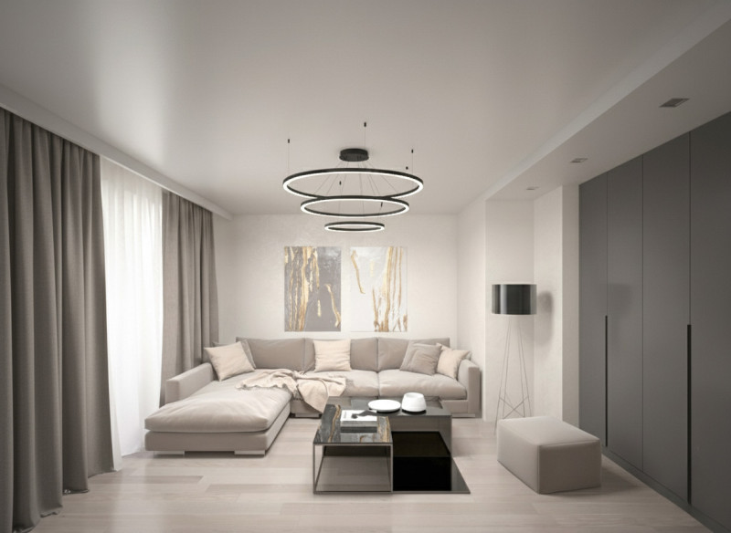 Матовый с люстрой в гостиной