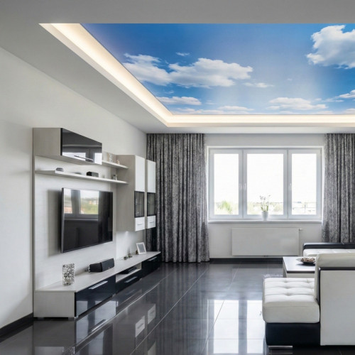 Натяжной потолок с фотопечатью &laquo;Небо&raquo; и подсветкой