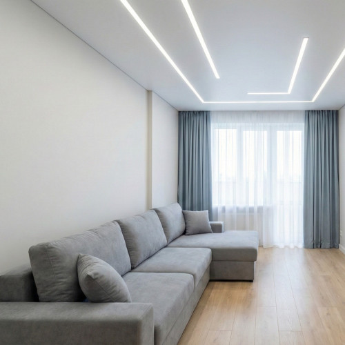 Теневой натяжной потолок со световыми линиями