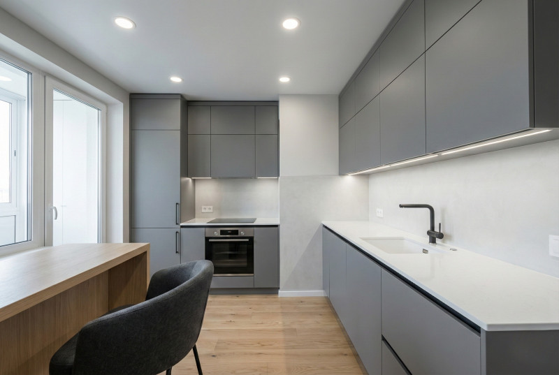 Потолок с 4 точечными светильниками на кухне