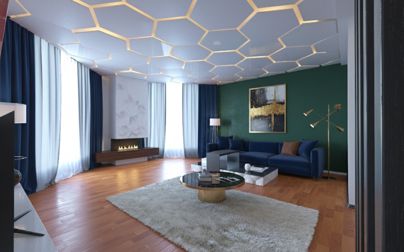Натяжной потолок в гостиной