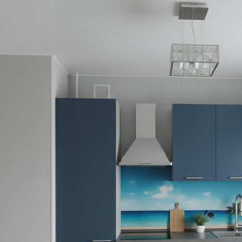 Монтаж сатинового натяжного потолка на кухне с люстрой