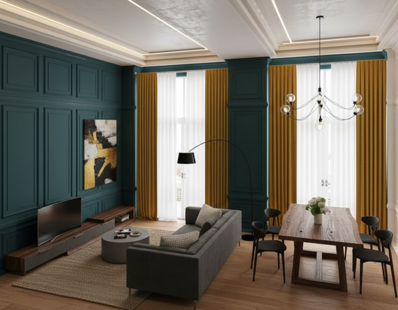 Потолок с элементами лепнины в гостиной