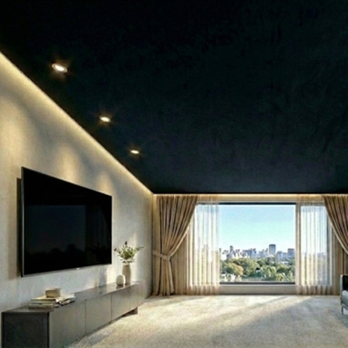 Современный натяжной потолок в гостиной