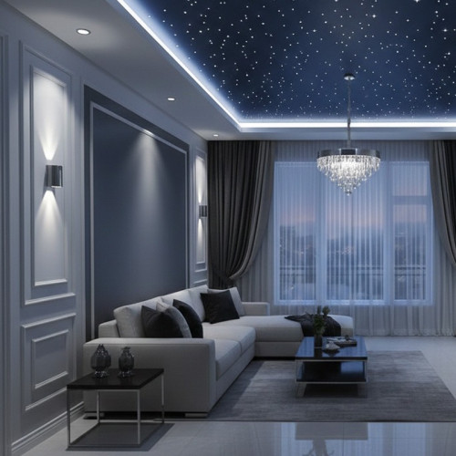 Монтаж двухуровневого потолка &laquo;Звёздное небо&raquo; с контурной подсветкой