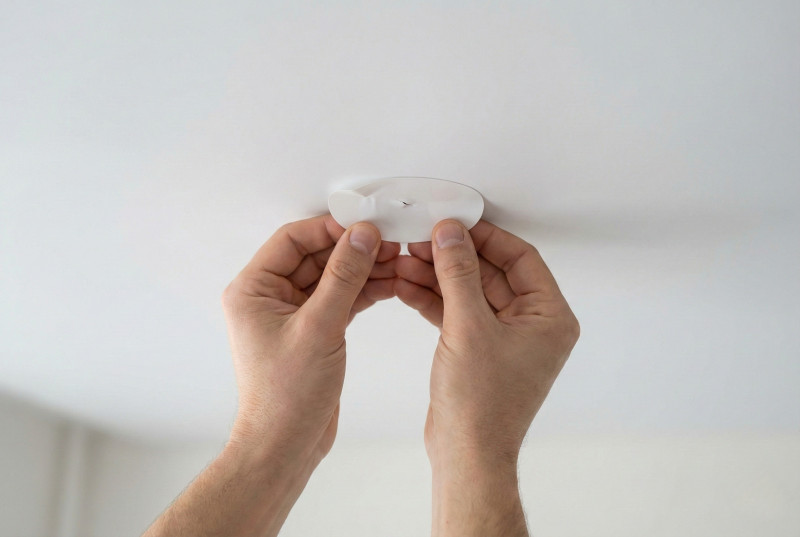 Руки заклеивают потолок