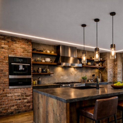 Премиум потолок в стиле Лофт на кухне