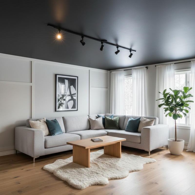Скандинавский стиль треки на сером потолке
