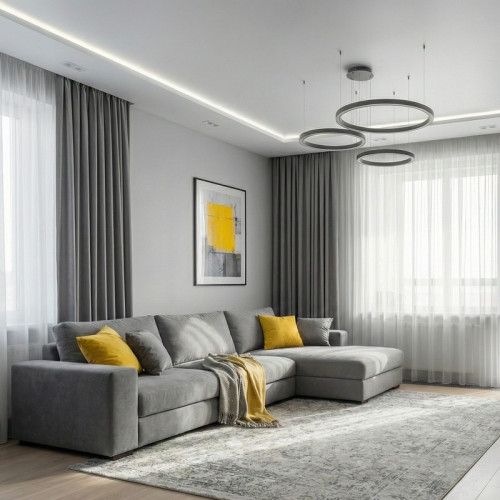 Монтаж матового натяжного потолка с подсветкой в зале