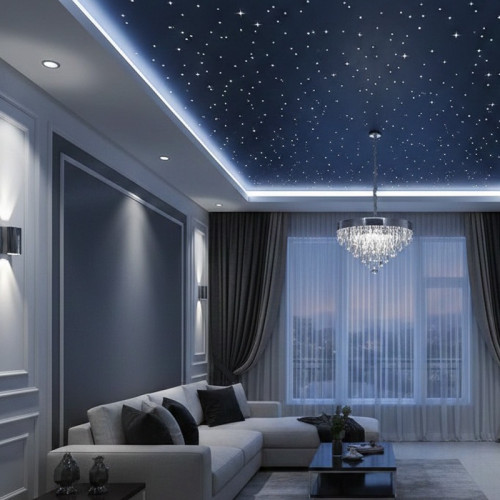 Монтаж двухуровневого потолка &laquo;Звёздное небо&raquo; с контурной подсветкой