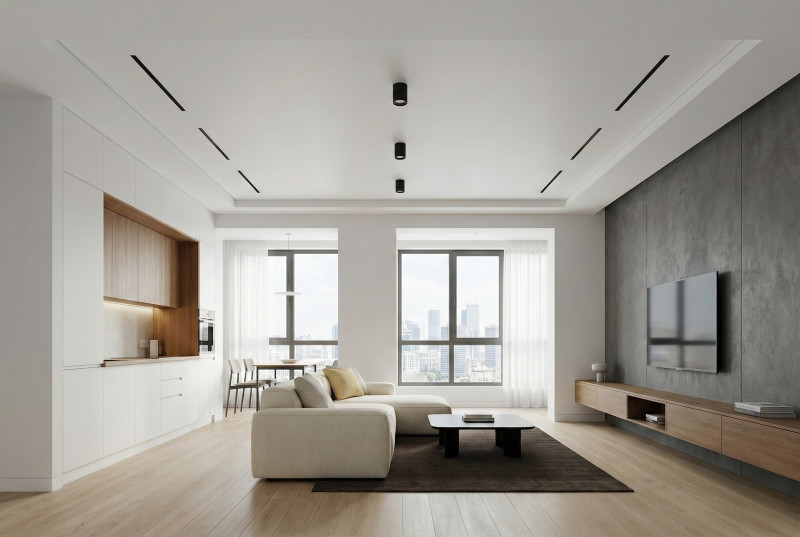 Гостиная с белым диваном