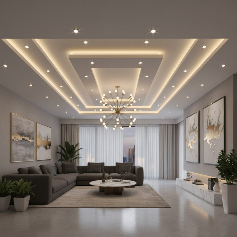 Многоуровневый с подсветкой в гостиной