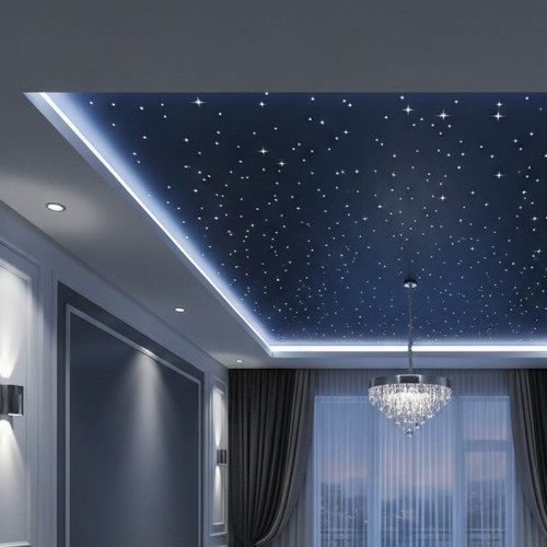 Монтаж двухуровневого потолка &laquo;Звёздное небо&raquo; с контурной подсветкой