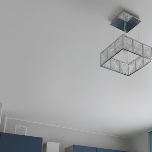 Монтаж сатинового натяжного потолка на кухне с люстрой