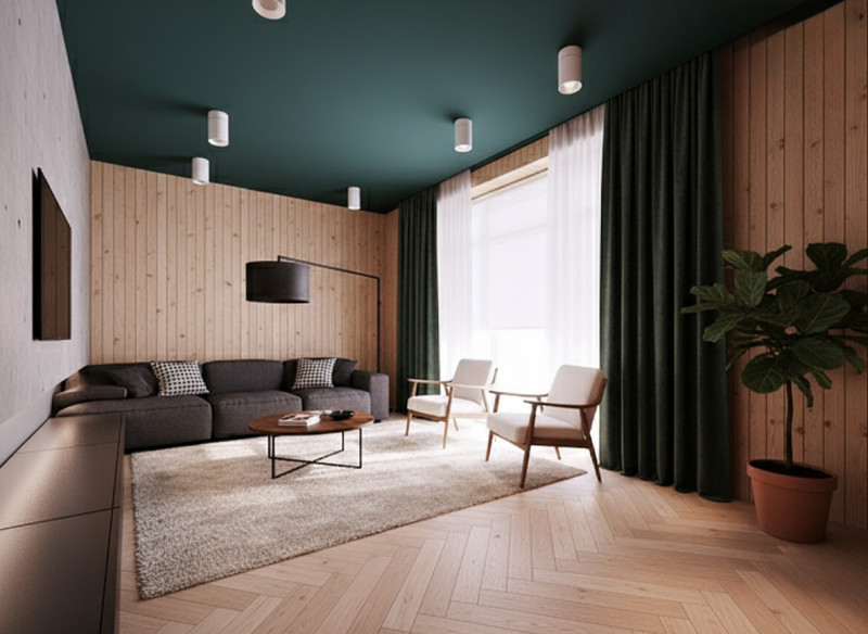 Зеленый матовый с накладными светильниками