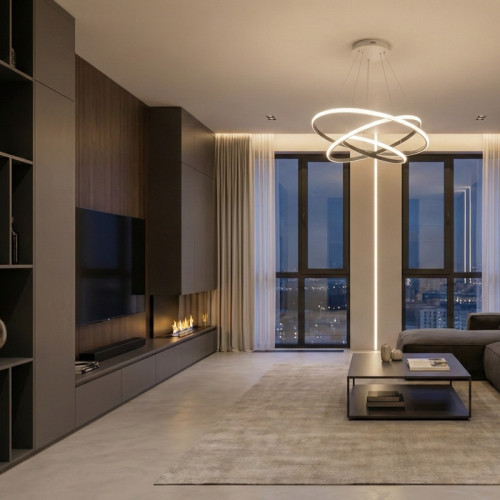 Сатиновый натяжной потолок в гостиной