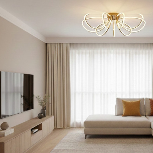 Монтаж матового потолка с люстрой в гостиной