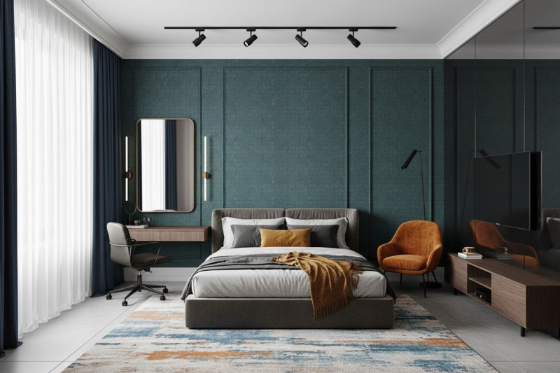 Потолок с треками в спальне