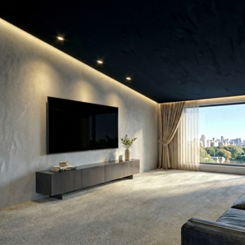 Современный натяжной потолок в гостиной