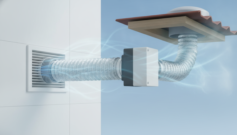 Вентиляционная решётка и воздуховод в ванной комнате для удаления влаги