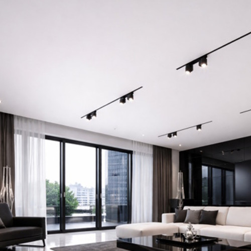 Стоимость матового потолка со встраиваемыми треками в гостиной