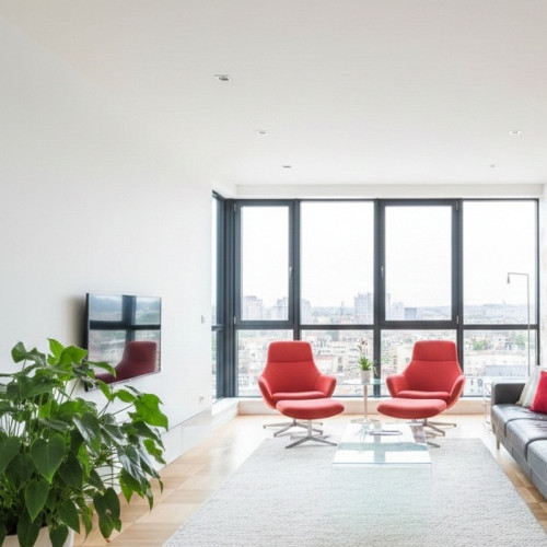 Монтаж натяжных стен с фотопечатью в гостиной