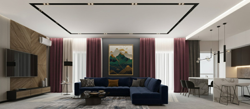 Матовый потолок с освещением SLOTT