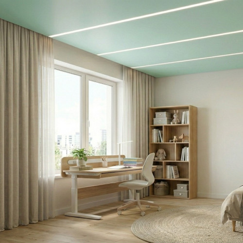 Цветной натяжной потолок со световыми линиями в детской