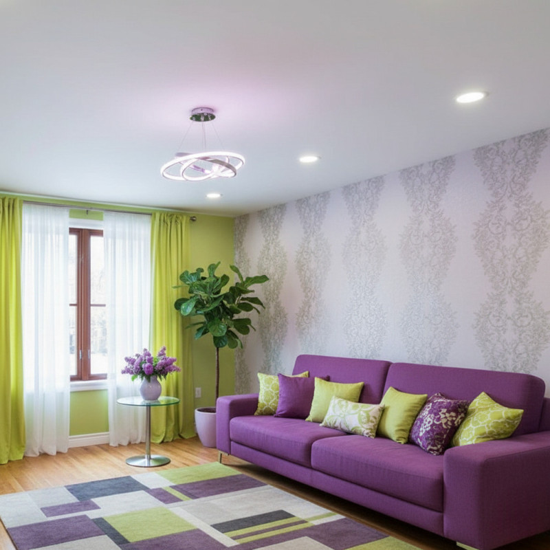 Потолок с люстрой в гостиной