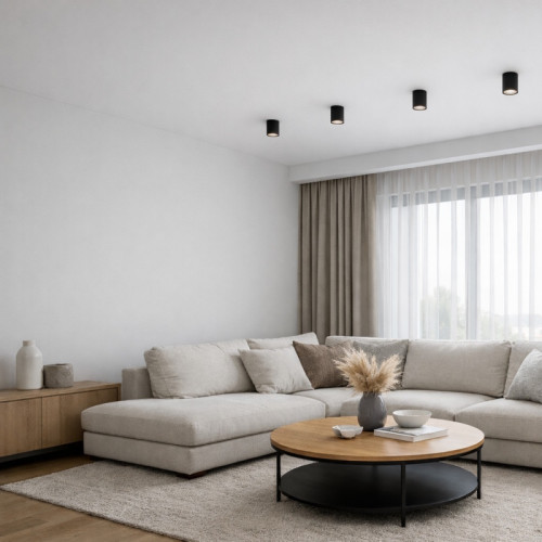 Потолок с электрокарнизом и накладными светильниками