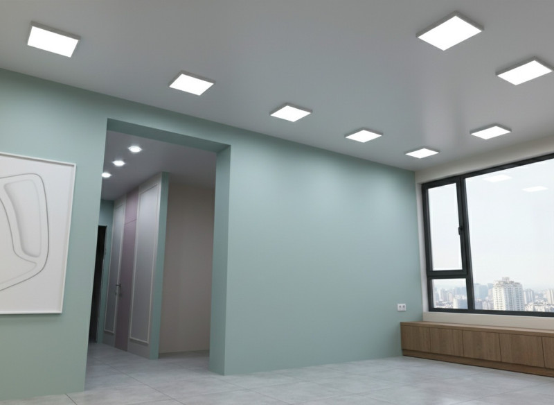 Потолок с квадратными светильниками