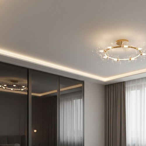 Монтаж матового потолка с нишей под скрытую подсветку в спальне